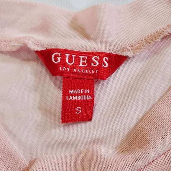 2531 * Guess Mesh Top Rhinestone Logo Sheer Short Sleeve Pink Blush Size S - Picture 3 of 8